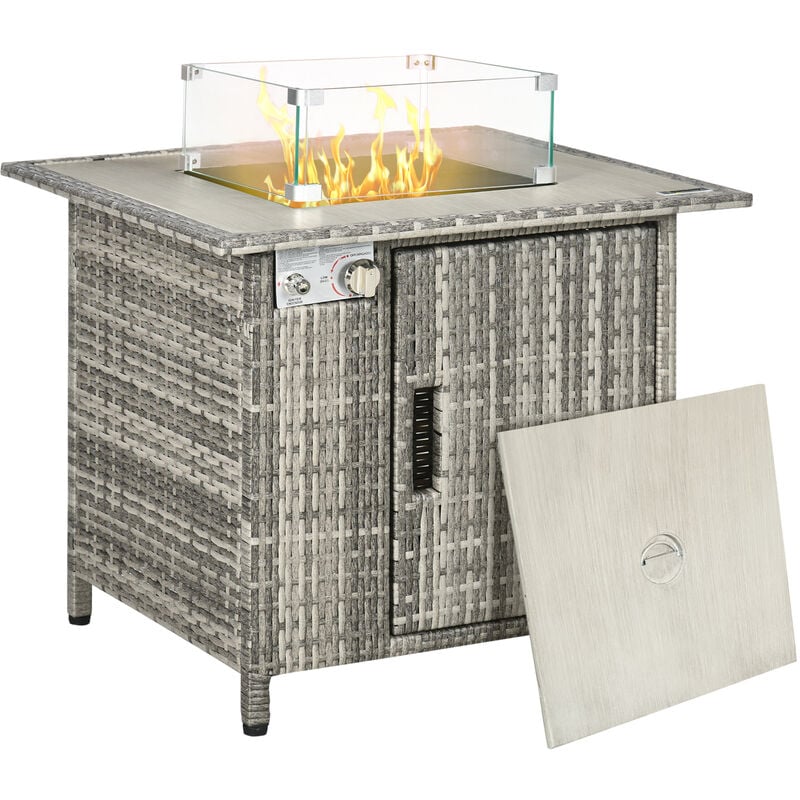 Gas Fire Pit Table w/ Rain Cover - Outsunny