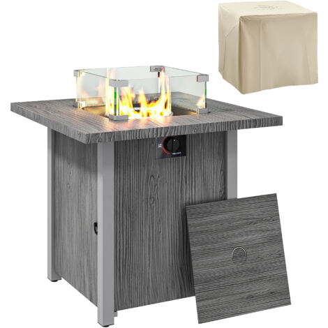 Outsunny Gas Fire Pit Table with 40,000 BTU Burner, Cover, Dark Grey