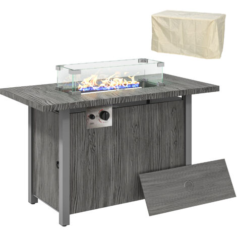 Outsunny Gas Fire Pit Table with 50,000 BTU Burner, Cover, Dark Grey