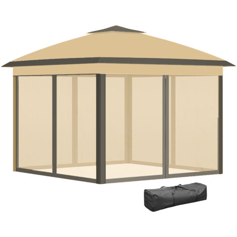 Outsunny Gazebo 3.3x3.3 m con Zanzariera pieghevole e doppio tetto Beige