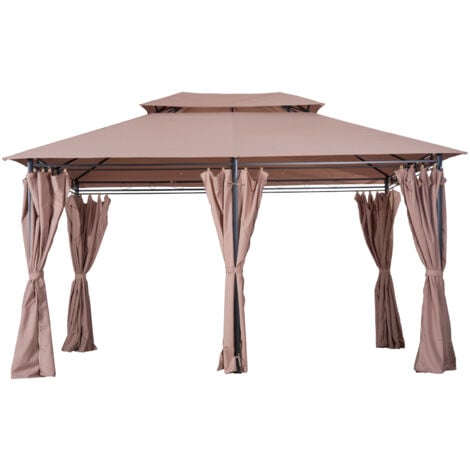 Outsunny Gazebo 4x3m con Doppio Tetto e Struttura in Acciaio Color Cachi