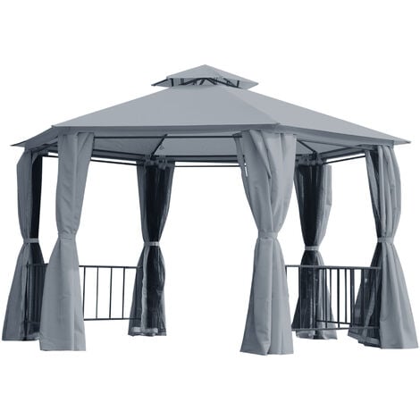 Outsunny Gazebo Canopy 2 Tier Patio Shelter Steel for Garden Grey
