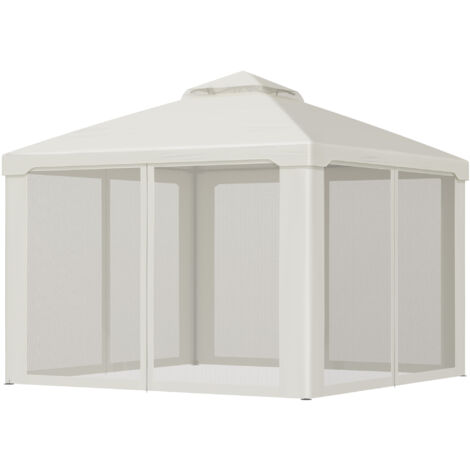 Outsunny Gazebo da Esterno 3x3m con Zanzariera in Metallo Poliestere Beige