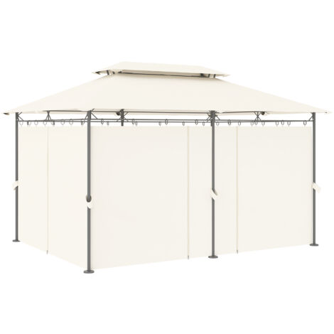 Outsunny Gazebo da Esterno 3x4 m con Tende Rimovibili e Doppio Tetto Crema