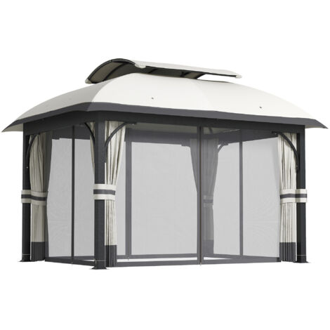 Outsunny Gazebo da Esterno 4x3 m con Zanzariere e Doppio Tetto Grigio Chiaro