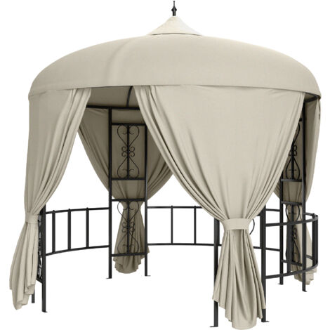 Outsunny Gazebo da Esterno Rotondo Ø3m con Prese d'Aria e Tende Laterali Beige