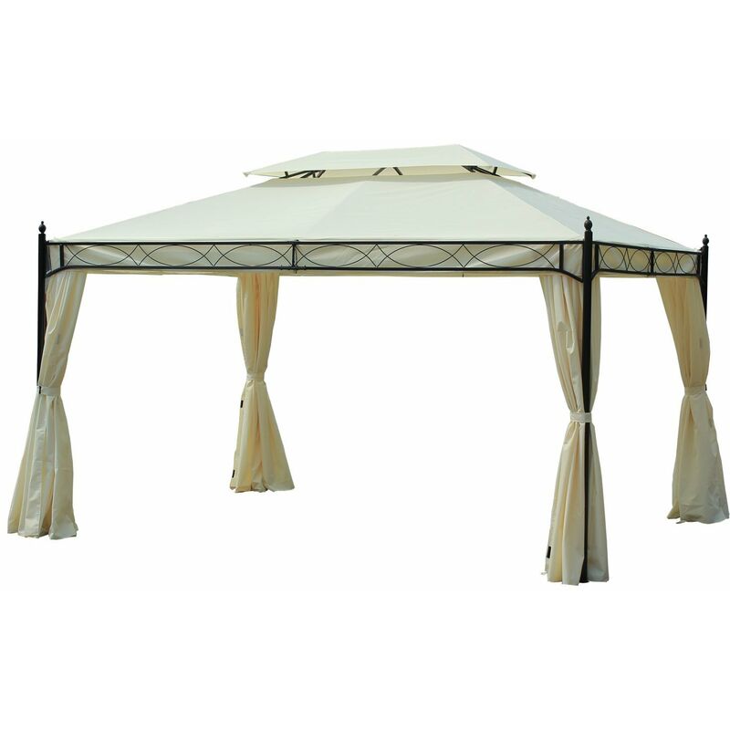 Outsunny - Gazebo da Giardino 3x4m con 4 Tende Laterali e Doppio Tetto Crema