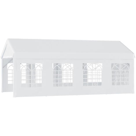 Outsunny Gazebo da Giardino 8x4m Bianco con Pareti Rimovibili e 8 Finestre