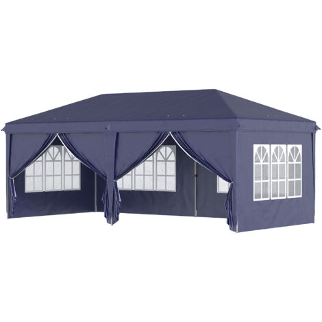 Outsunny Gazebo da giardino pieghevole con 6 Pannelli 585x295 cm Blu
