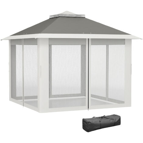 Outsunny Gazebo da Giardino Regolabile in Altezza con Zanzariere Grigio Scuro