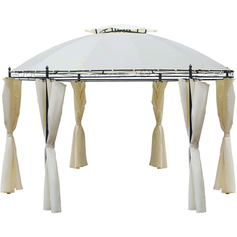 Outsunny - Gazebo da Esterno Ø3.5x3m con Doppio Tettuccio Bianco Crema