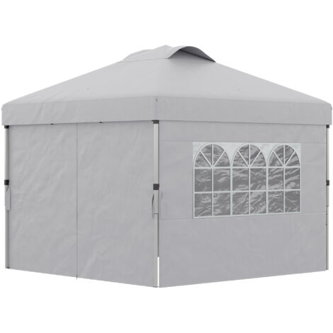 Outsunny Gazebo Pieghevole 3x3m con Finestre, Altezza Regolabile e Borsa Grigio