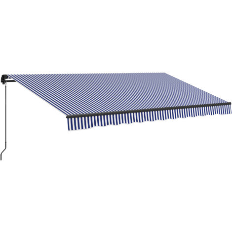 Outsunny Gelenkarmmarkise Markise mit Handkurbel, 400 x 300 cm, UV30+ Sonnenmarkise Terrassenmarkise Winkel 45-85°, Balkonmarkisen mit Wasserdicht Beschichtung, Wandmontage, Blau+Weiß