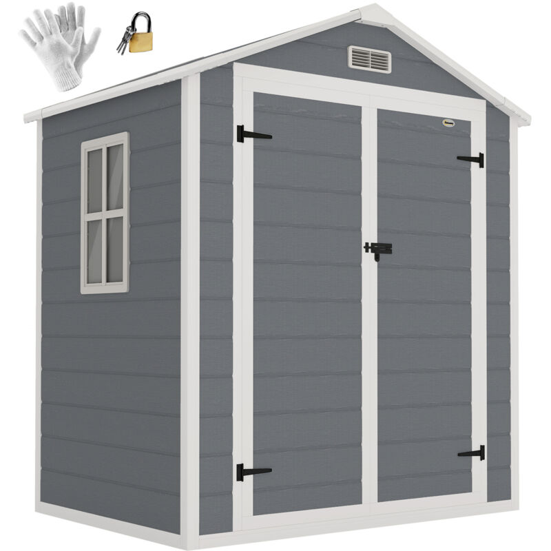 Outsunny Gerätehaus 2, 12 M² 183x134x210 Cm Geräteschuppen Mit Satteldach Abschließbarer Tür Fenster Bodenplatte Wetterfest Gartenhaus Outdoor Garten