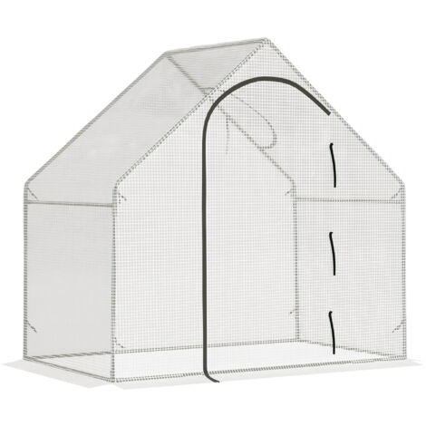 Outsunny Gewächshaus, 180 x 100 x 168 cm Foliengewächshaus mit Rolltür, Treibhaus, Tomatenhaus mit Obenfenster, PE-Gitterfolie, Winterfest Pflanzenhaus für Garten, Balkon, Weiß