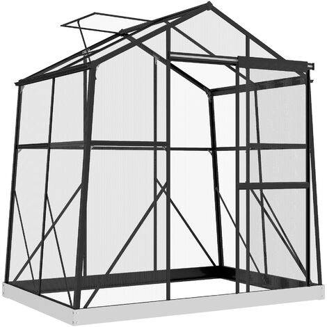 Outsunny Gewächshaus Aluminium 131 x 192 x 203 cm Treibhaus 2,51 m² Tomatenhaus mit Fenster, Schiebetür, Fundament, Aufzucht Pflanzenhaus für Garten, Balkon, Schwarz