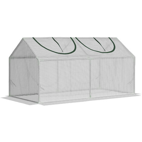 Outsunny Gewächshaus mit Fernster, PE-Gitterfolie, Foliengewächshaus aus Stahl, Treibhaus für Balkon, Garten, Tomatenhaus 120x60x60cm, Tomatengewächshaus für Gemüse, Blumen, Pflanzen, Weiß