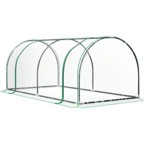 Outsunny Gewächshaus mit Rollfenster winterfest Foliengewächshaus aus Stahl wasserabweisend Treibhaus für Balkon Garten Tomatenhaus mit UV schutz 200x100x80cm Tomatengewächshaus für Gemüse Transparent