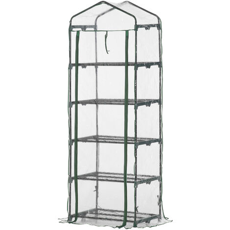 Outsunny Gewächshaus mit Rolltür, Regale, winterfest Foliengewächshaus aus Stahl, Treibhaus für Balkon, Garten, Tomatenhaus 69 x 49 x 193 cm, Tomatengewächshaus für Tomaten, Blumen, Transparent