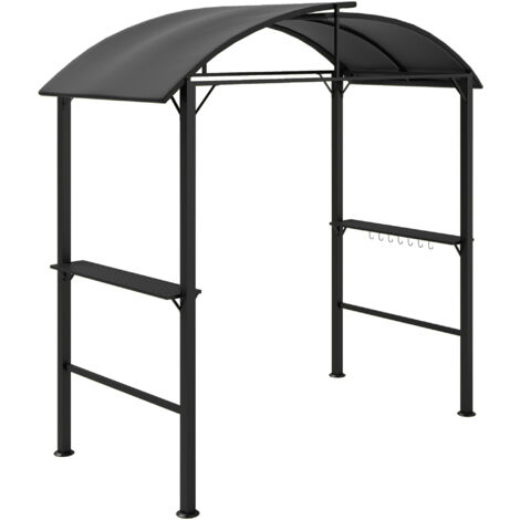 Outsunny Grillpavillon 233 x 110 x 235 cm winddicht Gartenpavillon mit Doppeldach,Regalen, Gartenlauben mit UV-Schutz, BBQ Pavillon aus Stahl, Gartenzelt Grillzelt für Party BBQ, Dunkelgrau