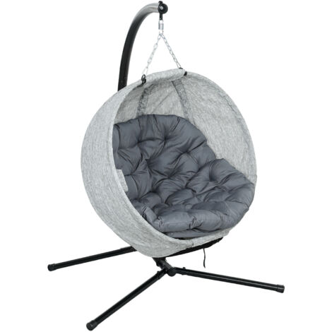 Outsunny Hängesessel mit Gestell, Eiförmiger Hängeschaukel mit Sitzpolstern, faltbar Hängematte für den Außenbereich Schaukelsessel Indoor Outdoor, Terrasse, Garten, Grau