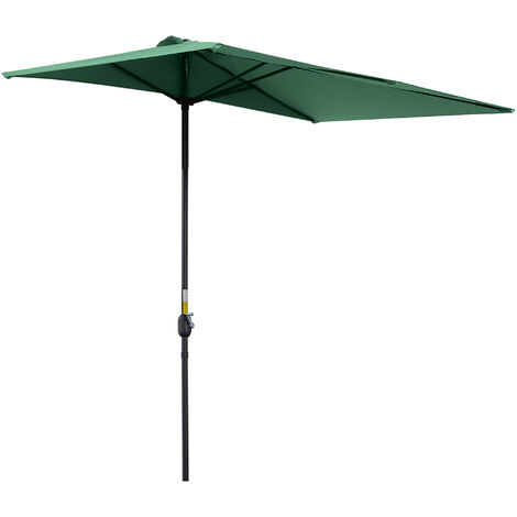 Outsunny Half Round Parasol Garden Sun Umbrella Metal w/ Crank Green