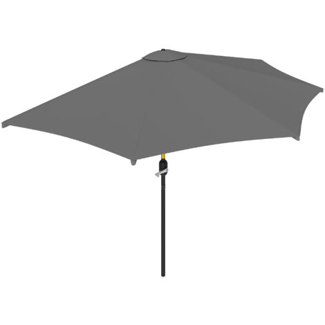 Outsunny Half Round Parasol Garden Sun Umbrella Metal w/ Crank Grey