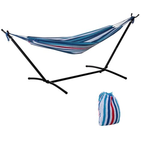 Outsunny Hamac de Jardin avec Support en métal époxy hamac sur Pied 1 Place Charge Max. 120 Kg Sac Transport Bleu Blanc