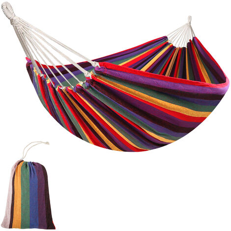Outsunny – Hamac de voyage pliable 2,9x1,5m – Toile respirante en coton et polyester – Charge max. 120 Kg – Sac de transport inclus – Multicolore