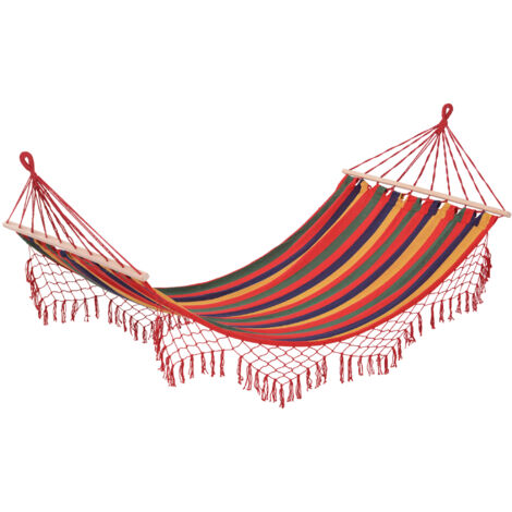 Outsunny – Hamac pliable multicolore 200x100cm – Toile en coton et polyester – Charge max. 120kg – Boucles d'attache et barres stabilisatrices incluses