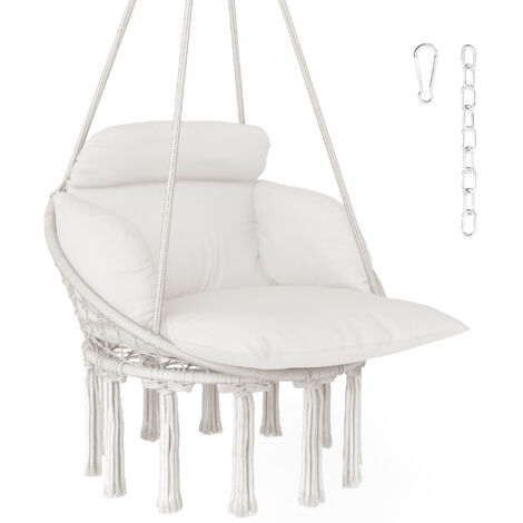 Outsunny Hammock Chair, Boho Hanging Swing Chair with Cushion, Cream White