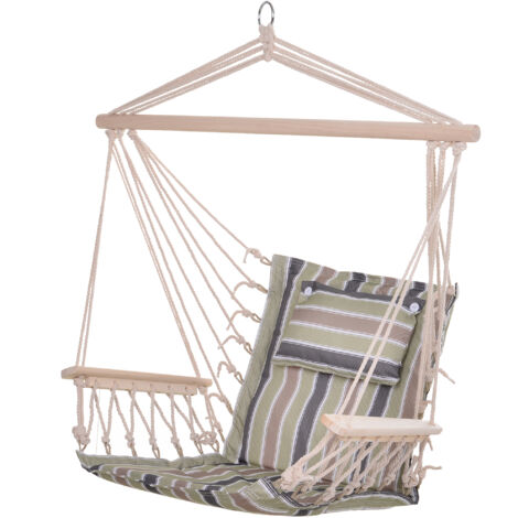 Outsunny Hammock Hanging Rope Chair Swing w/Cushion 100KG Multicolored stripes