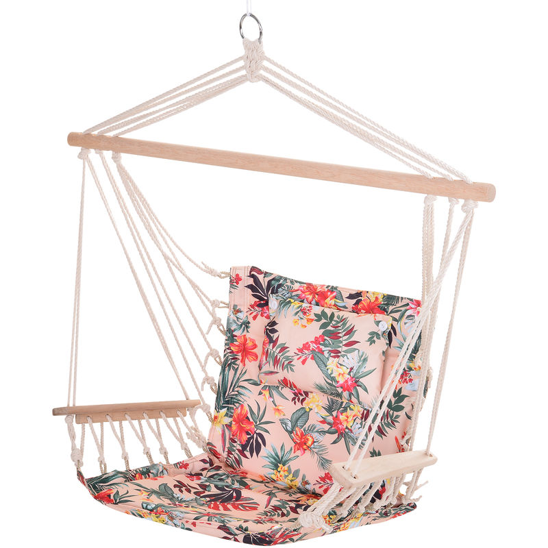 Outsunny Hammock Hanging Rope Chair Swing w/ Cushion 120KG Multicoloured floral