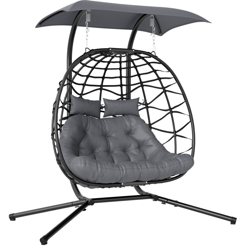 Outsunny Hängesessel Mit Gestell Faltbar Hängekorb Mit Kissen Sonnenschutzdach Polyrattan Hängestuhl Für 2 Personen Outdoor Hängeschaukel