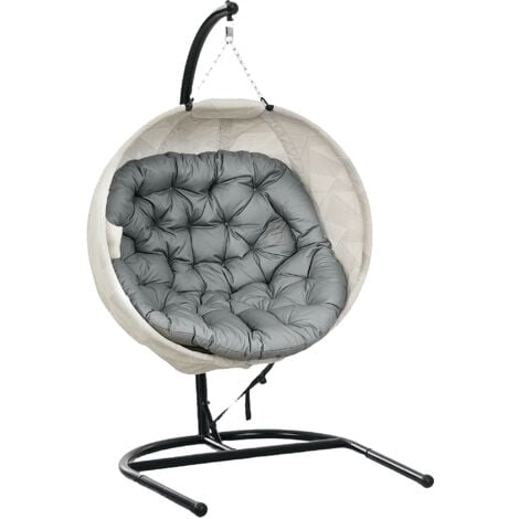 Outsunny Hanging Egg Chair Outdoor Indoor Swing Chair, Folding Basket, Grey