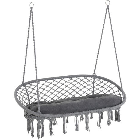 Outsunny Hanging Hammock Chair Macrame Seat for Patio Garden Yard Dark Grey