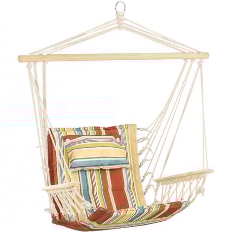 Outsunny Hanging Hammock Swing Chair Safe Wide Seat Indoor Outdoor Stripe