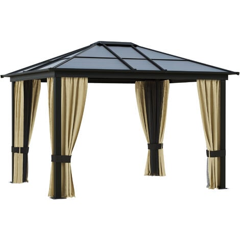 Outsunny Hardtop Gazebo Canopy with Mosquito Netting and Curtains 3.6 x 3m