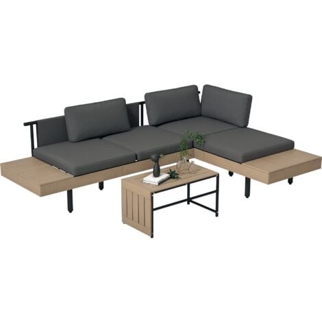 Outsunny HDPE Garden Furniture Sets with Cushions, Table, L-Shaped Sofa, Grey