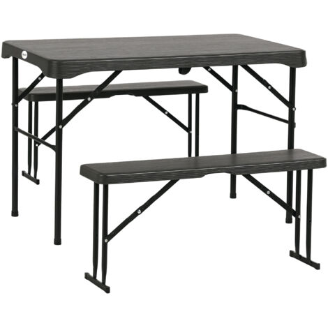 Outsunny HDPE Picnic Table Set w/ Dining Table & 2 Benches for 6, Dark Grey