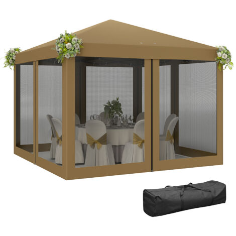 Outsunny Heavy Duty Pop Up Gazebo with Removable Mesh Sidewall Khaki