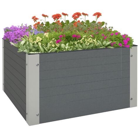 Outsunny Hochbeet, Blumenkasten, Pflanzkasten mit offenem Boden, Kräuterbeet für Garten, Balkon, Grau, 60 x 60 x 30 cm
