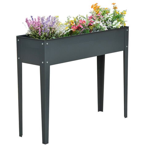 Outsunny Hochbeet, Kräuterbeet, Pflanzkasten mit 3 Abflusslöchern, Blumenkasten mit Füßen, Metall, 100 x 30 x 80 cm