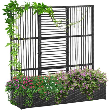 Outsunny Hochbeet mit Rankgitter in Rattan-Optik Pflanzkasten mit Rankhilfe für Kletterpflanzen Blumenkasten Blumenbeet Pflanzkübel Rankkasten für Garten, Balkon, 103 x 103 x 29 cm Schwarz