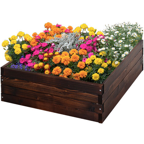Outsunny Hochbeet, Pflanzkasten, Gemüsebeet, Kräuterbeet, Massivholz, Dunkelbraun, 60 x 60 x 23 cm - dunkelbraun