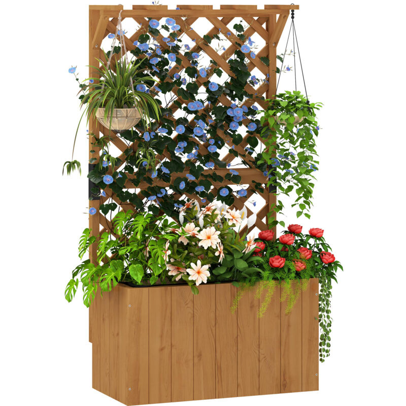 Outsunny - Hochbeet Pflanzkasten Mit Rankgitter Dach Spalier Pflanzkübel Blumenkasten Holz, Gartenspalier 64 X 33 X 122cm Für Garten Balkon