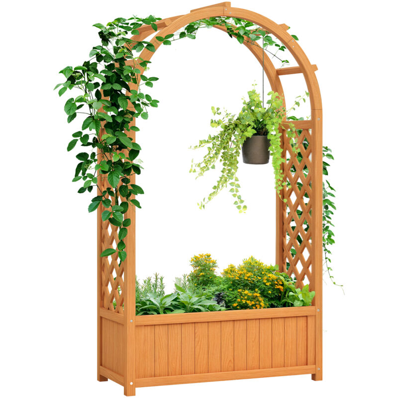 Outsunny Hochbeet Pflanzkasten Mit Rankgitter, Gebogendach Spalier Pflanzkübel Holz, Gartenspalier 83x36x145cm Für Garten Balkon Terrasse,