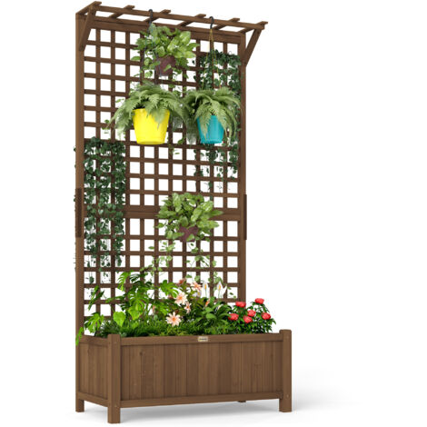 Outsunny Hochbeet Pflanzkasten mit Rankgitter, Spalier Pflanzkübel Blumenkasten Holz, Gartenspalier 90 x 45 x 183cm für Garten Balkon Terrasse, Blumenkübel für Kletterpflanzen Korbpflanzen, Blumen
