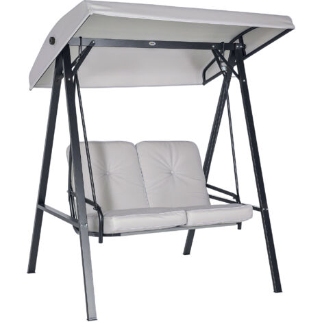 Outsunny Hollywoodschaukel 2-Sitzer Gartenschaukel mit Verstellbarem Dach, Kissen, Schaukelbank bis 220 kg Belastbar, für Garten, Balkon, Grau, 145 x 116 x 172 cm