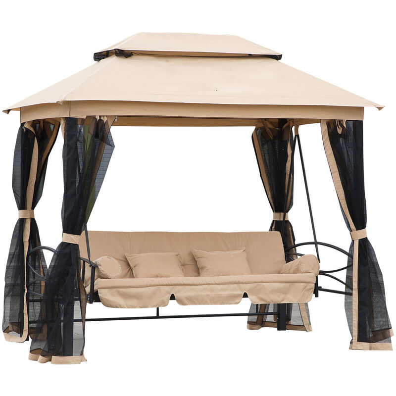 Outsunny® Hollywoodschaukel Gartenschaukel mit Pavillon 3Sitzer Beige